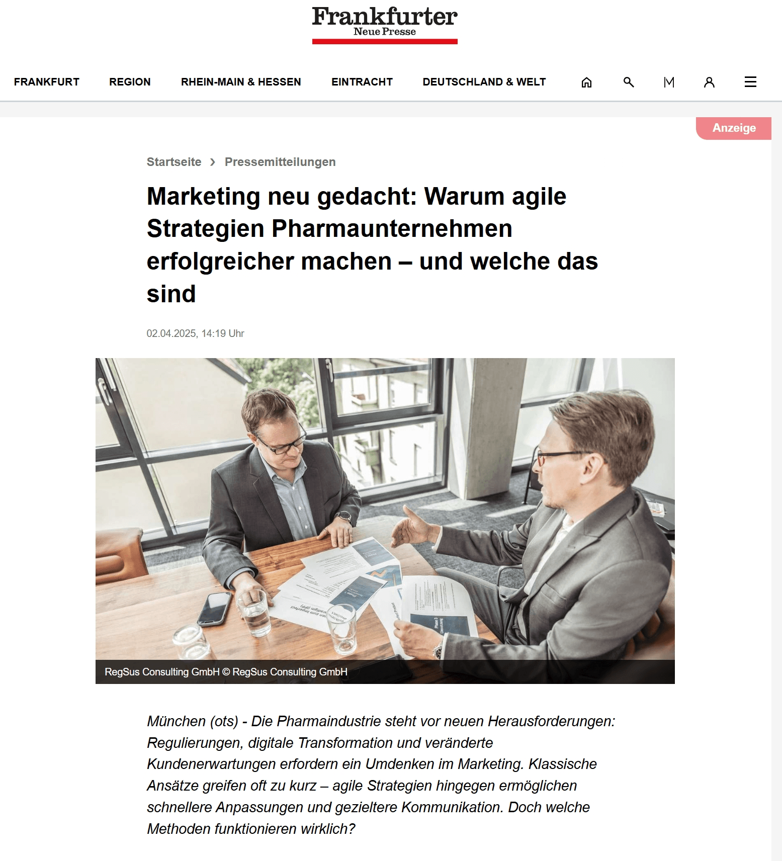 Artikel bei Frankfurter Neue Presse: Marketing neu gedacht: Warum agile Strategien Pharmaunternehmen erfolgreicher machen