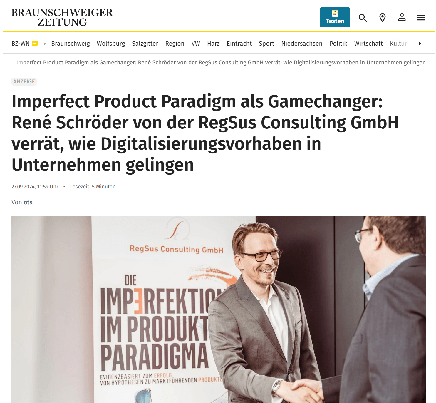 Artikel bei Braunschweiger Zeitung: Imperfect Product Paradigm als Gamechanger – wie Digitalisierungsvorhaben gelingen