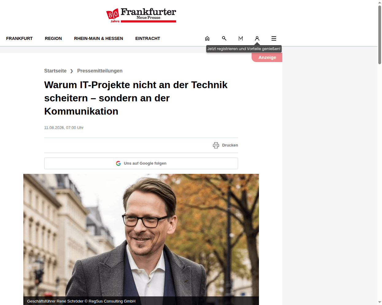 Artikel bei Frankfurter Neue Presse: Warum IT-Projekte nicht an der Technik scheitern – sondern an der Kommunikation