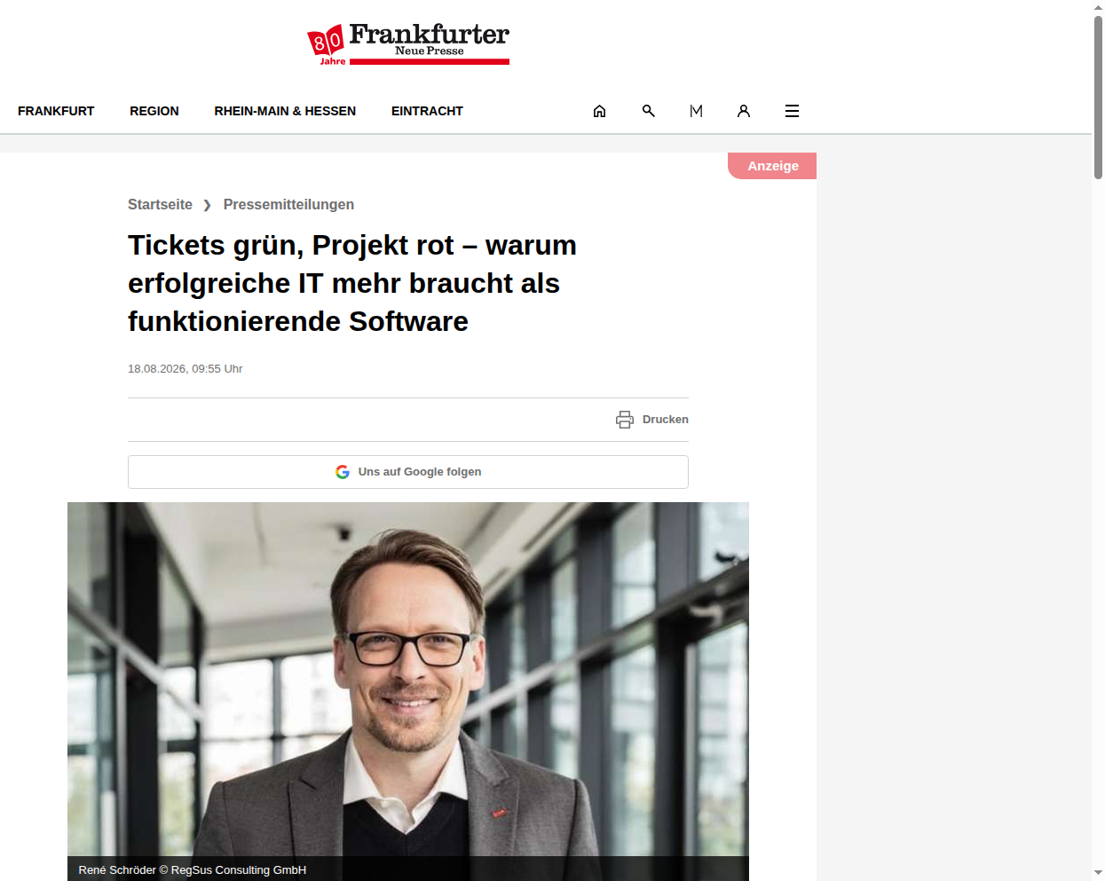 Artikel bei Frankfurter Neue Presse: Tickets grün, Projekt rot – warum erfolgreiche IT mehr braucht als funktionierende Software