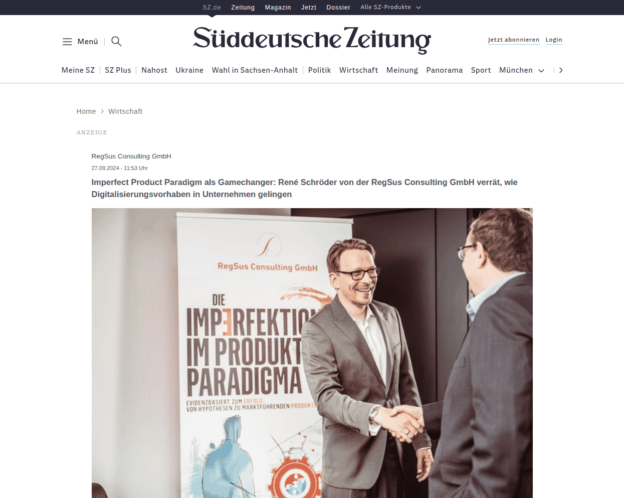 Artikel bei Süddeutsche Zeitung: RegSus Consulting GmbH – Pressemitteilung